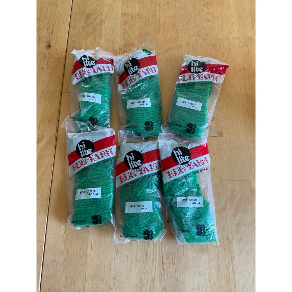 Hi Lite Rug Yarn 6 Pack Lot 6124 Green 320 Pieces Each 100% Acrylic Vintage